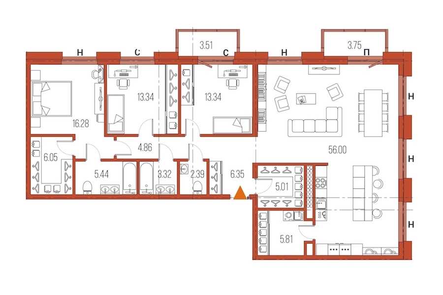 Трехкомнатная квартира в : площадь 138.19 м2 , этаж: 16 – купить в Санкт-Петербурге